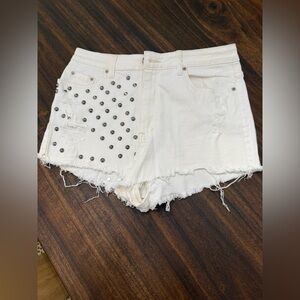 BDG White Studded Jean Shorts